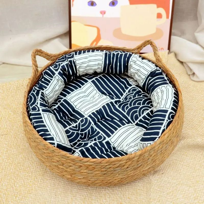 Woven Rattan Round Cat Basket 1