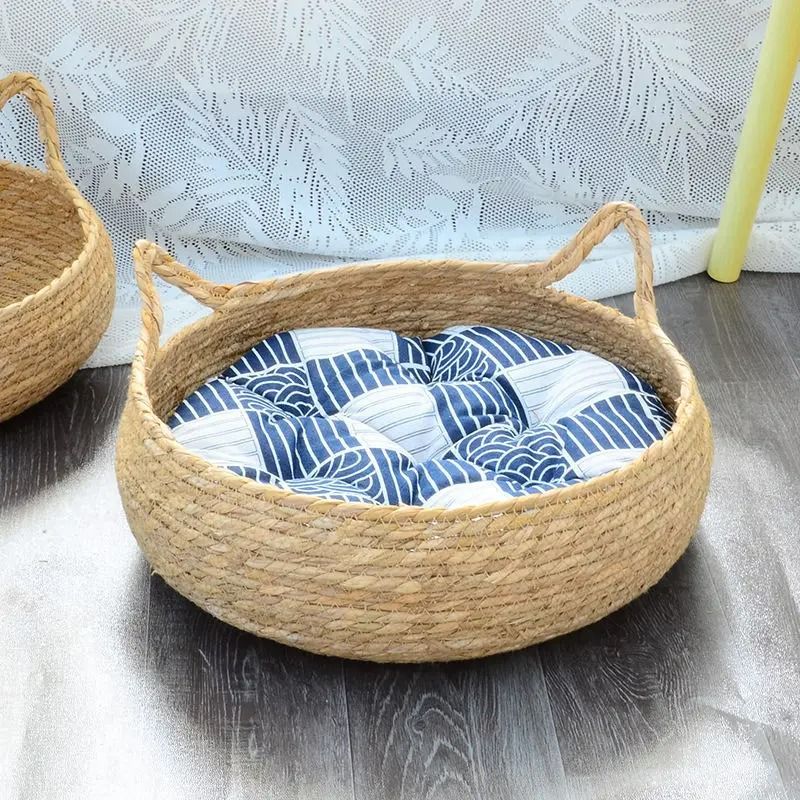 Woven Rattan Round Cat Basket 2