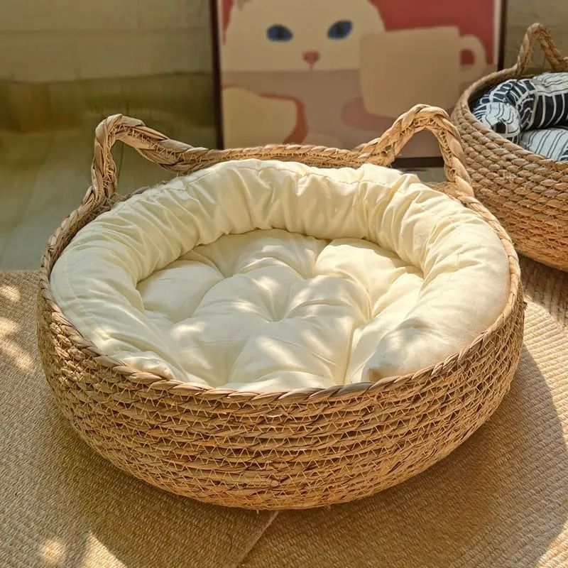Woven Rattan Round Cat Basket 7