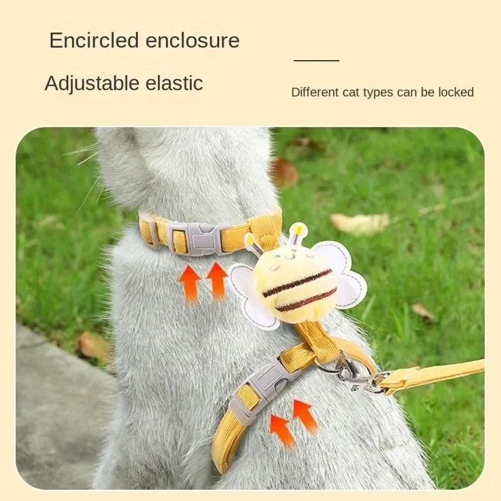 Cartoon Bee Adjustable Cat Harness Leash Set 2