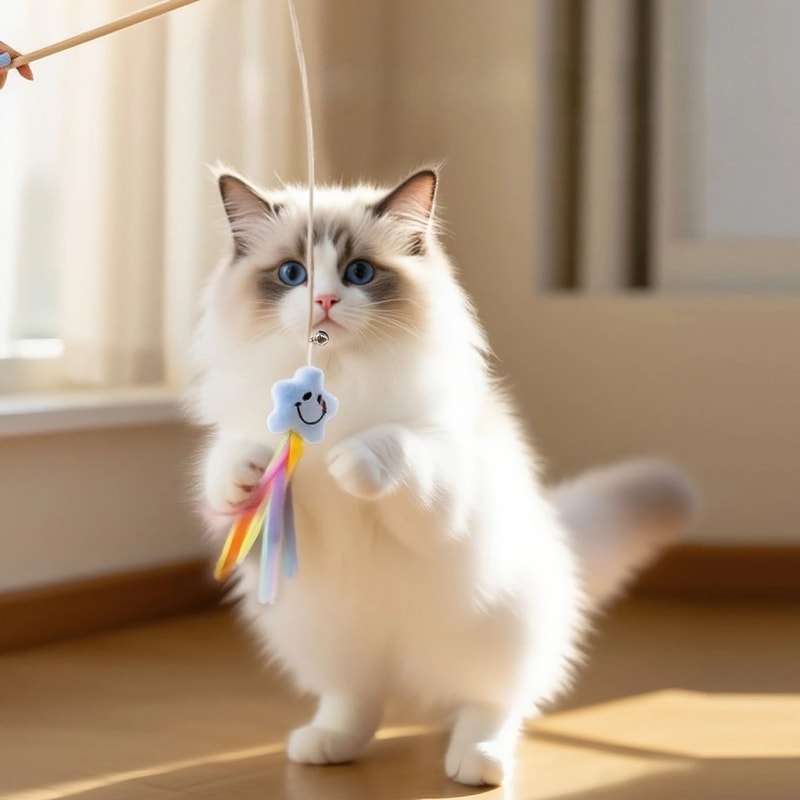 Artisanal Wooden Interactive Cat Teaser Wand 3