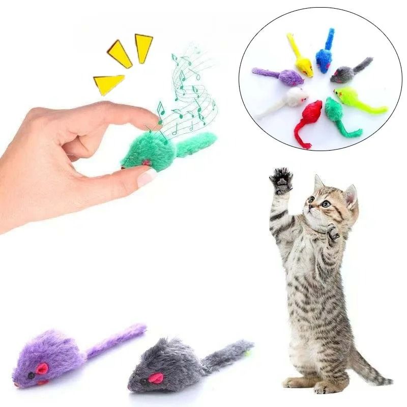 Squeaky CatnipInfused Faux Fur Mice 10Piece Set 0