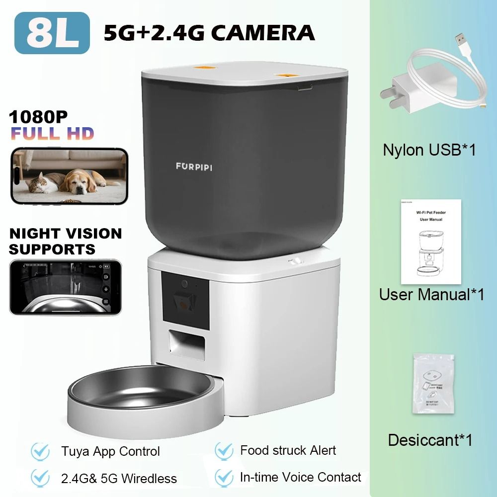 Smart 1080P HD Camera Automatic Pet Feeder 8L UltraCapacity 10