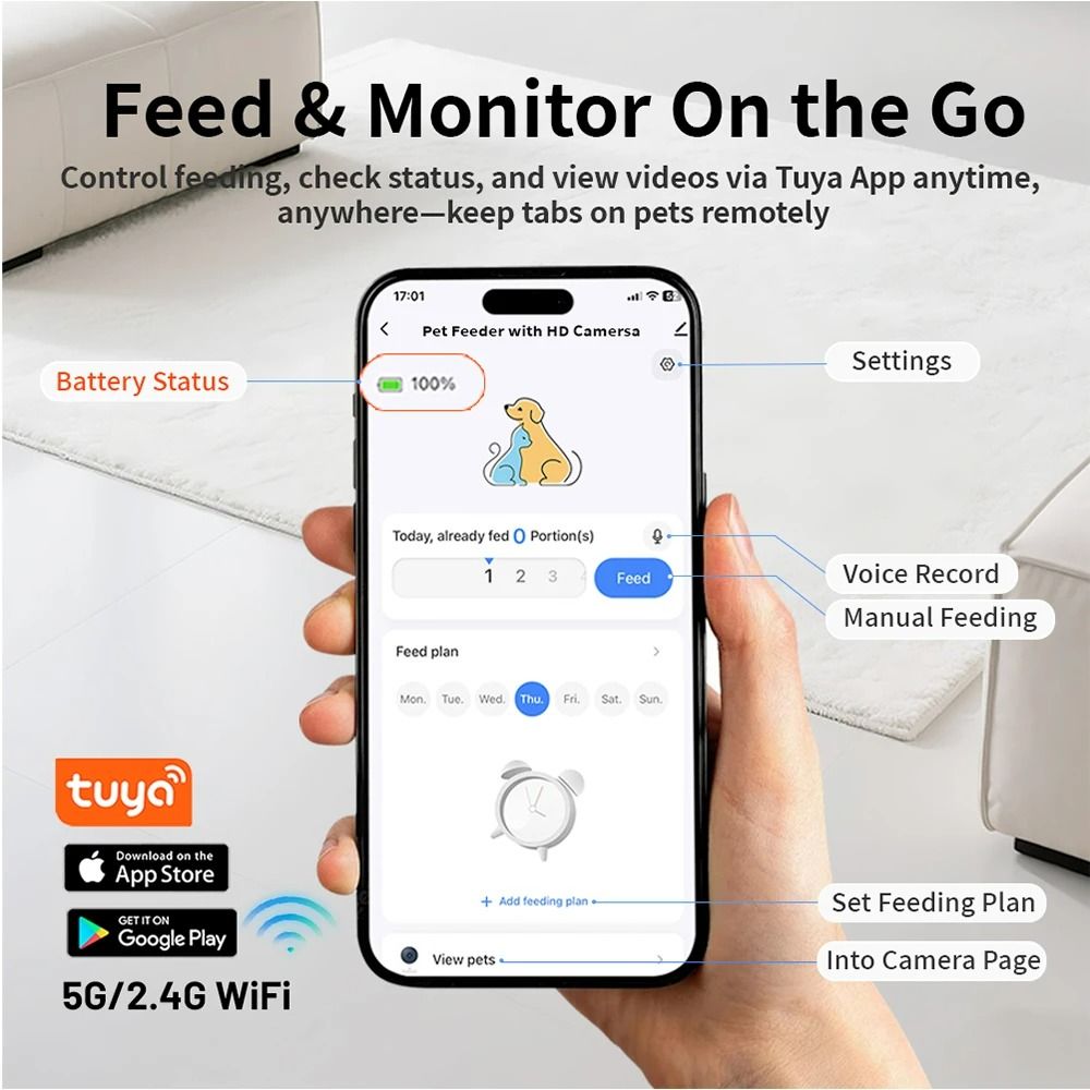 Smart 1080P HD Camera Automatic Pet Feeder 8L UltraCapacity 4