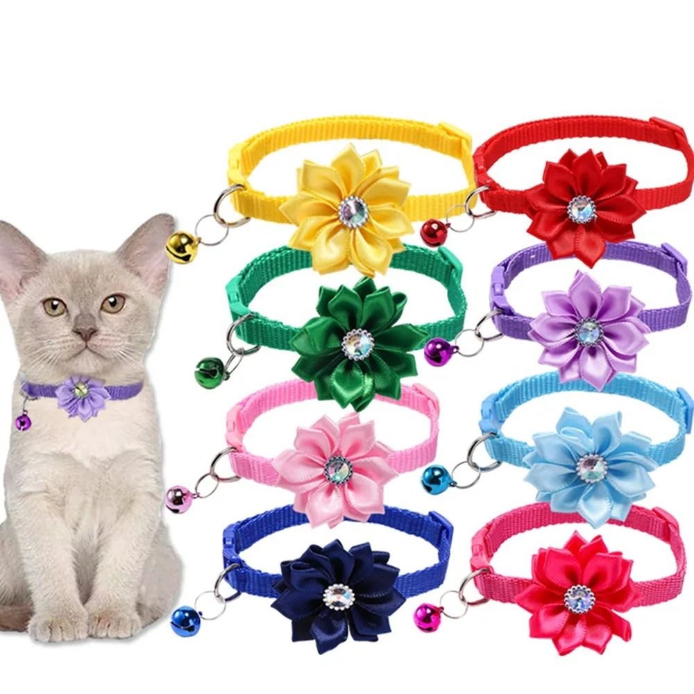 Floral Blossom Bowknot Pet Collar With Safety Bell 0