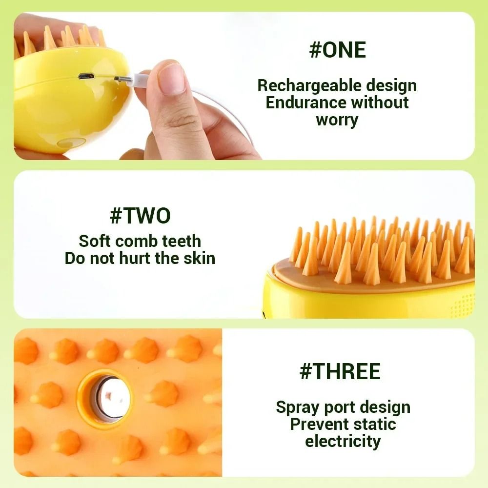 3in1 PureMist Electric Steamy Grooming Brush 3