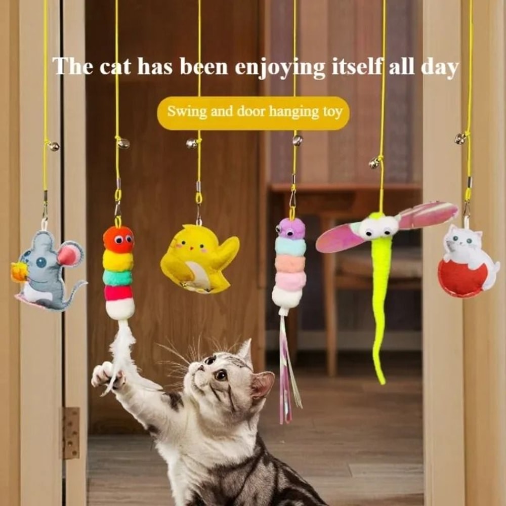 Independent Hanging Door Cat Teaser Elastic SelfPlay Toy With Feathers 1
