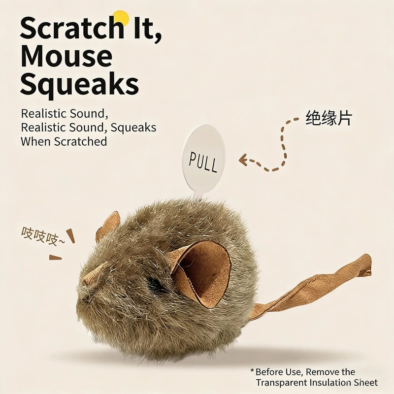 Squeaky Plush Mouse Cat Chew Toy BiteResistant Interactive Prey Toy 5