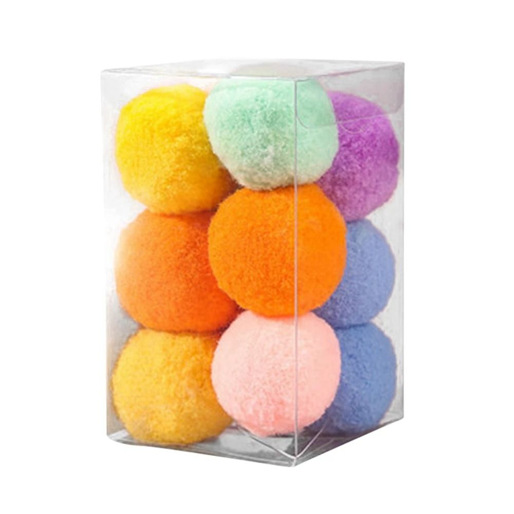 Interactive Soft PomPom Cat Toy Balls 12Piece MultiColor Play Set 0