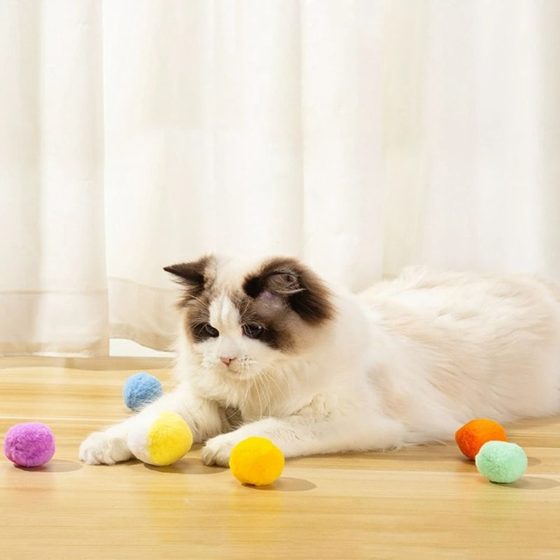 Interactive Soft PomPom Cat Toy Balls 12Piece MultiColor Play Set 5