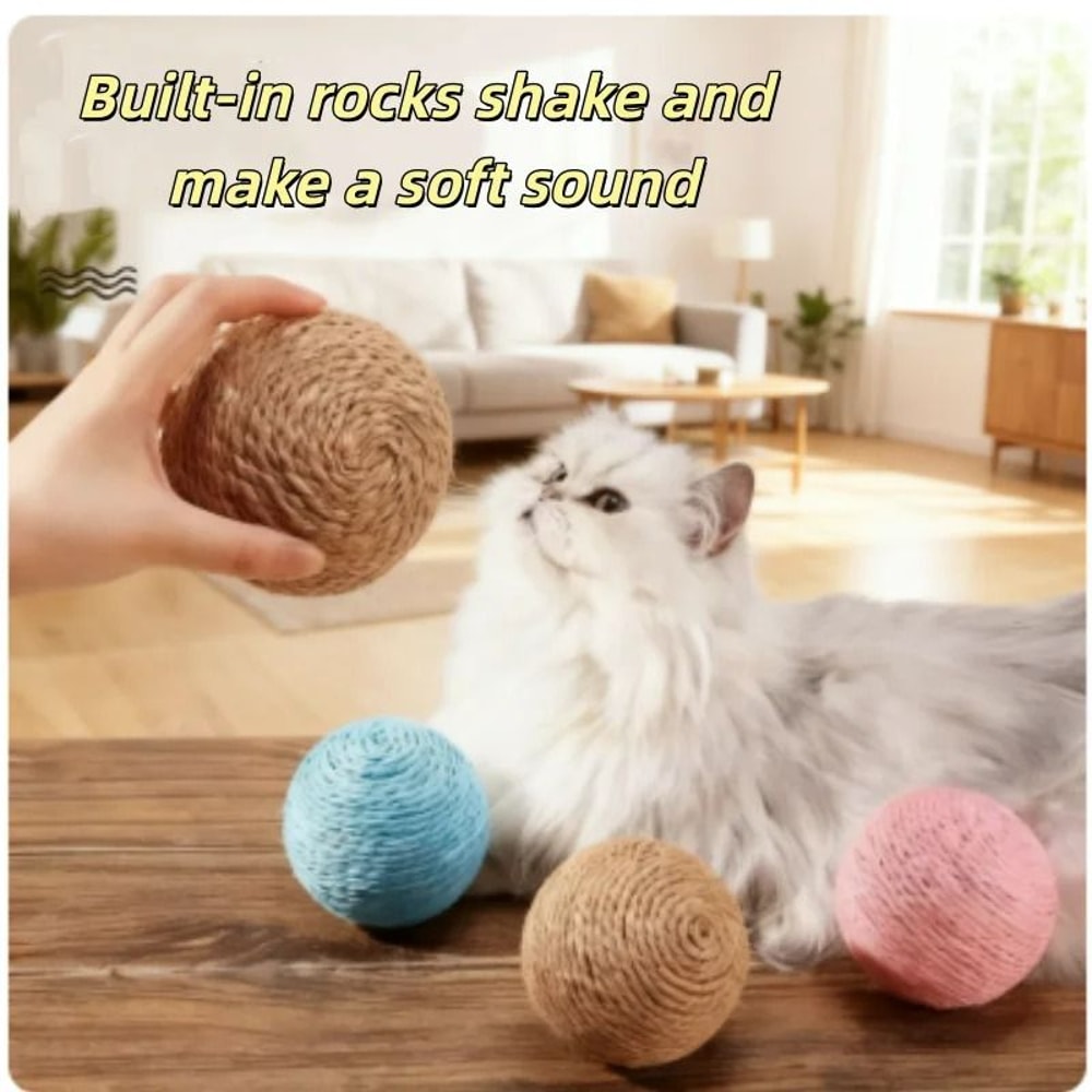 Natural Sisal Interactive Scratching Ball Durable Kitten Teething Cleaning Toy 0