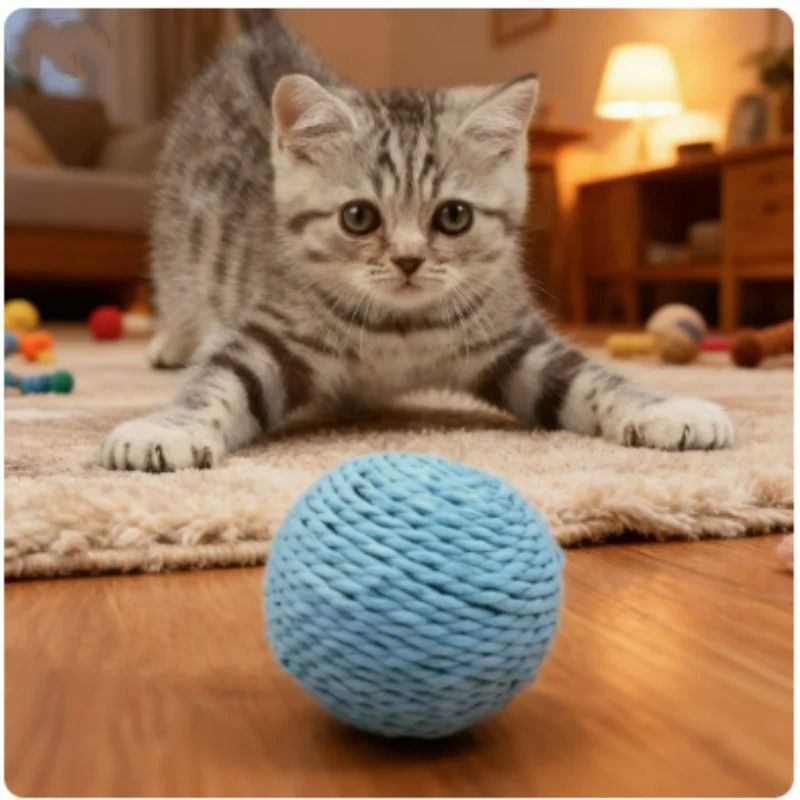 Natural Sisal Interactive Scratching Ball Durable Kitten Teething Cleaning Toy 4