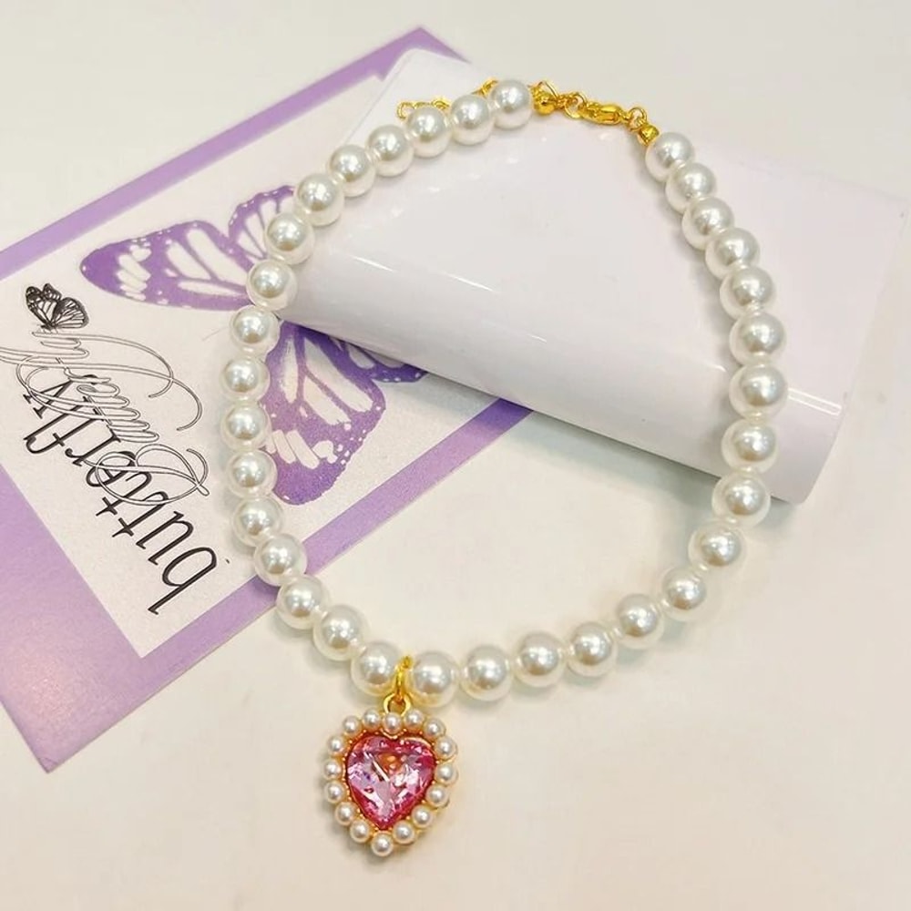 Exquisite Pearl Cat Necklace Adjustable Luxury Jewelry Collar For Kittens Small Pets 18