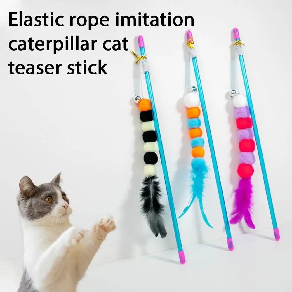 Caterpillar Elastic Cat Teaser Stick ScratchResistant Interactive Hunter Toy 0