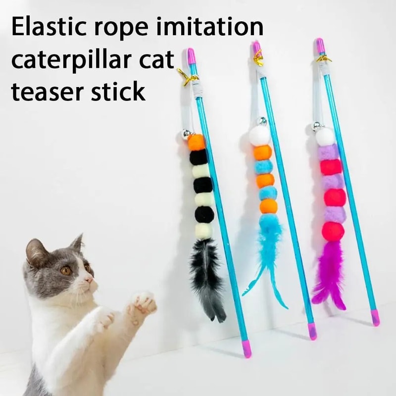 Caterpillar Elastic Cat Teaser Stick ScratchResistant Interactive Hunter Toy 0