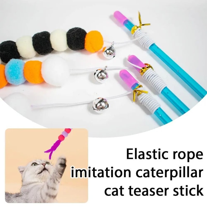 Caterpillar Elastic Cat Teaser Stick ScratchResistant Interactive Hunter Toy 1
