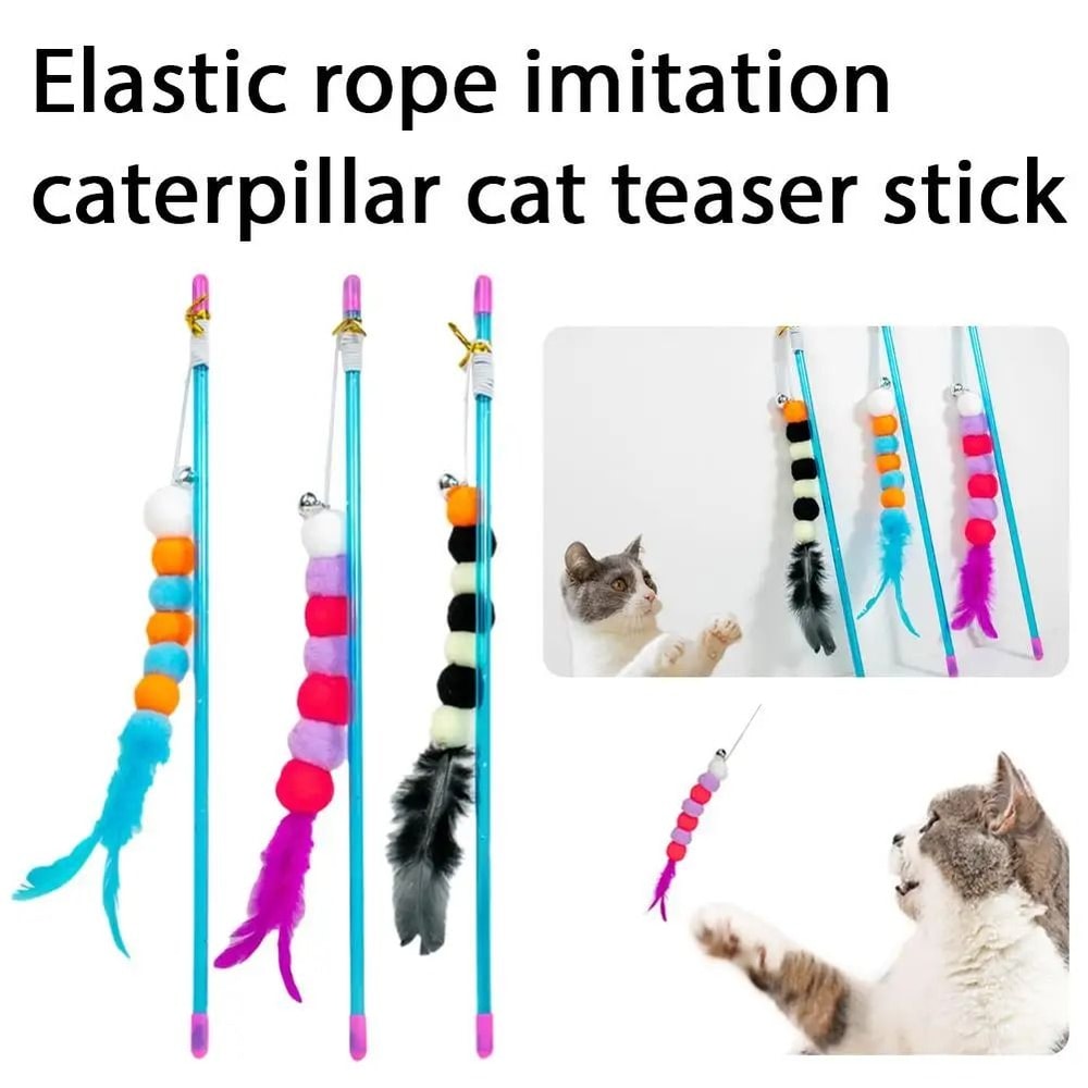 Caterpillar Elastic Cat Teaser Stick ScratchResistant Interactive Hunter Toy 2