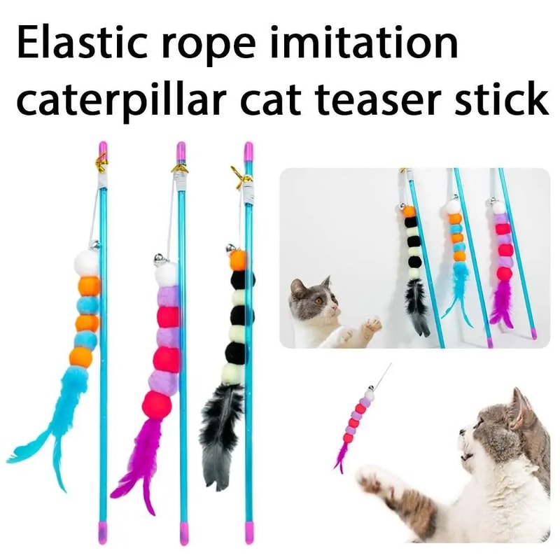 Caterpillar Elastic Cat Teaser Stick ScratchResistant Interactive Hunter Toy 2