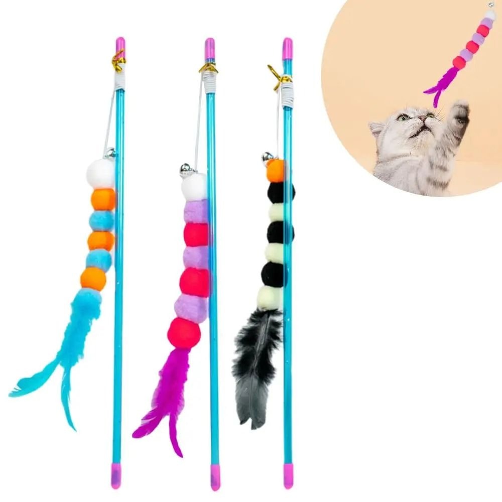 Caterpillar Elastic Cat Teaser Stick ScratchResistant Interactive Hunter Toy 3