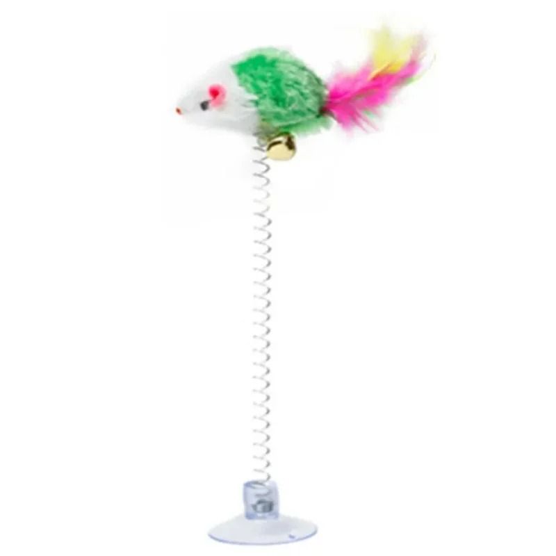 Suction Cup Spring Hunter Toy Interactive SnapBack Mouse Feather Teaser 4