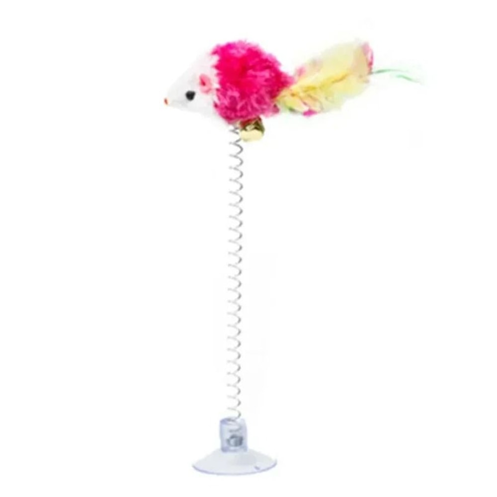 Suction Cup Spring Hunter Toy Interactive SnapBack Mouse Feather Teaser 5