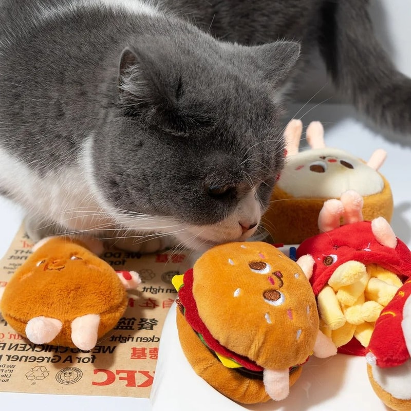 Fast Food Plush Catnip Toys Interactive BiteSized Teething Grinding Toys 3