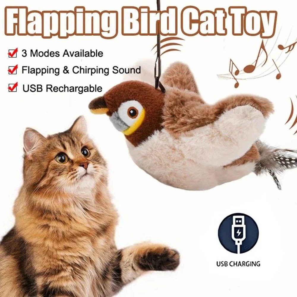 Rechargeable Flapping Bird Cat Toy MotionActivated Chirping Cuddle Toy 0