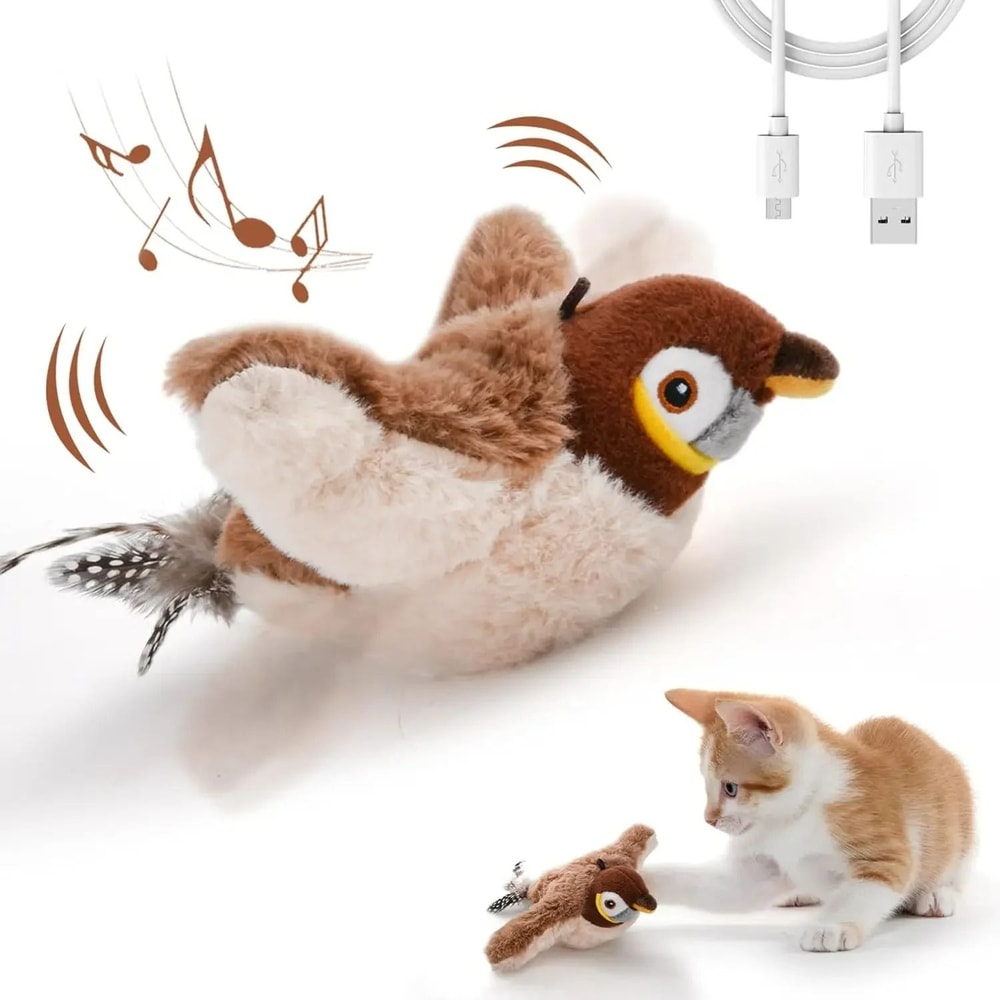 Rechargeable Flapping Bird Cat Toy MotionActivated Chirping Cuddle Toy 6