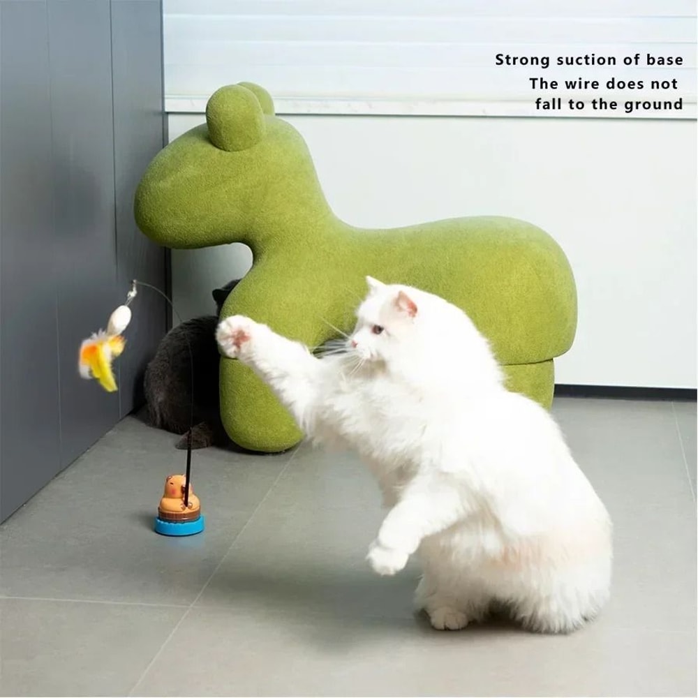 Capybara Bird Interactive Teaser Plush Pounce Chase Wand With Jingle Bell 3
