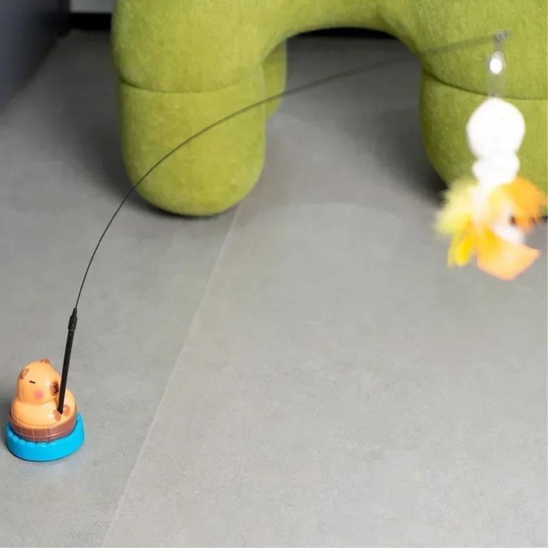 Capybara Bird Interactive Teaser Plush Pounce Chase Wand With Jingle Bell 5