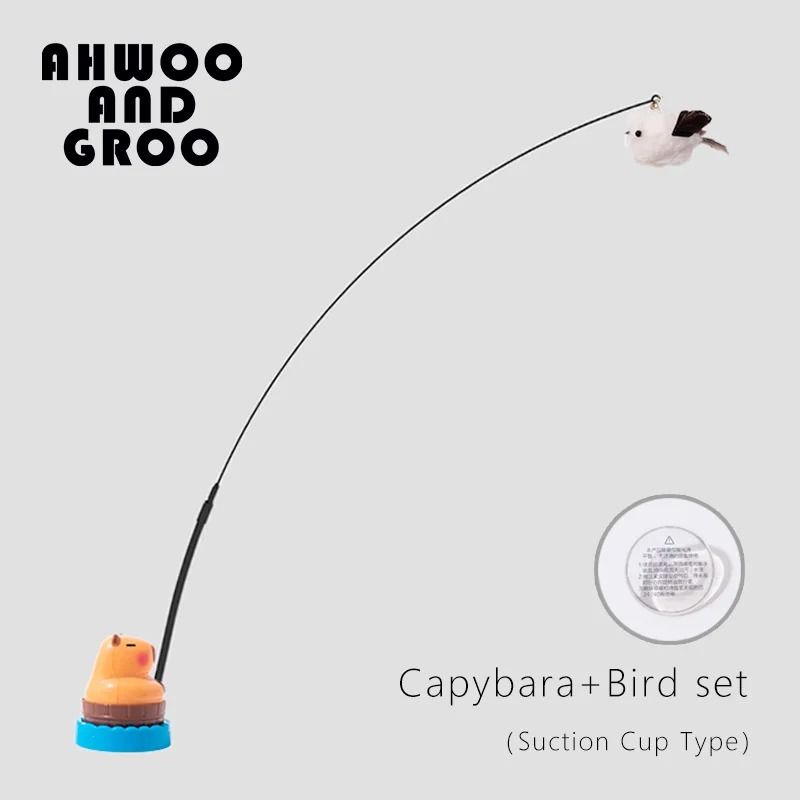 Capybara Bird Interactive Teaser Plush Pounce Chase Wand With Jingle Bell 10