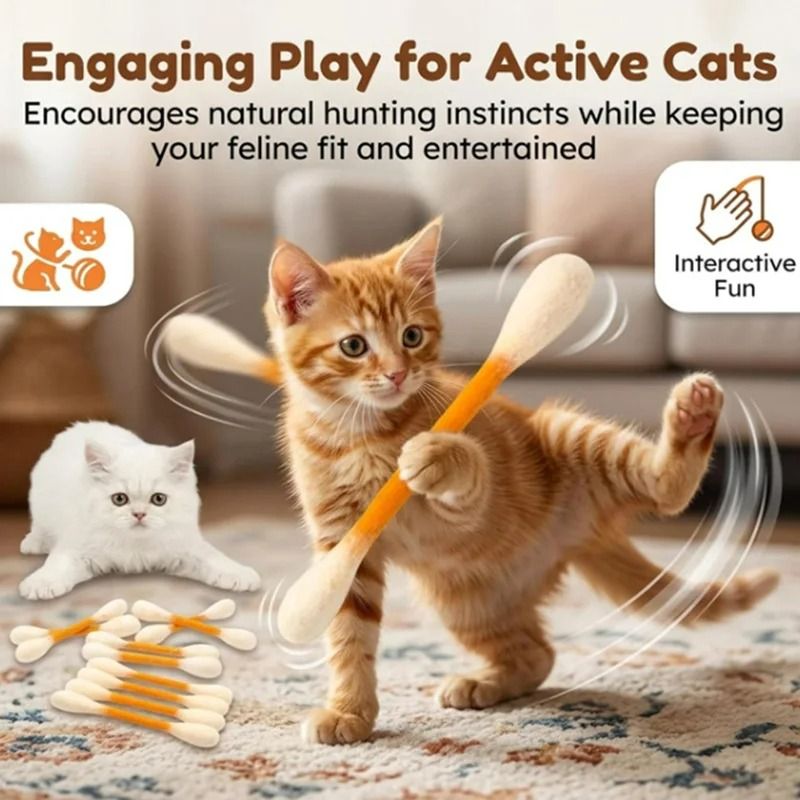 Oversized Cotton Swab Cat Kicker 6Piece Set Durable Felt Teething Wrestling Toys 2
