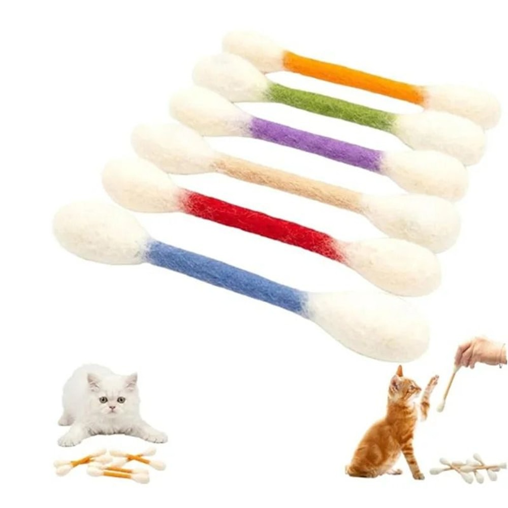 Oversized Cotton Swab Cat Kicker 6Piece Set Durable Felt Teething Wrestling Toys 6
