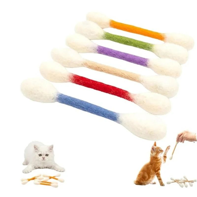 Oversized Cotton Swab Cat Kicker 6Piece Set Durable Felt Teething Wrestling Toys 6