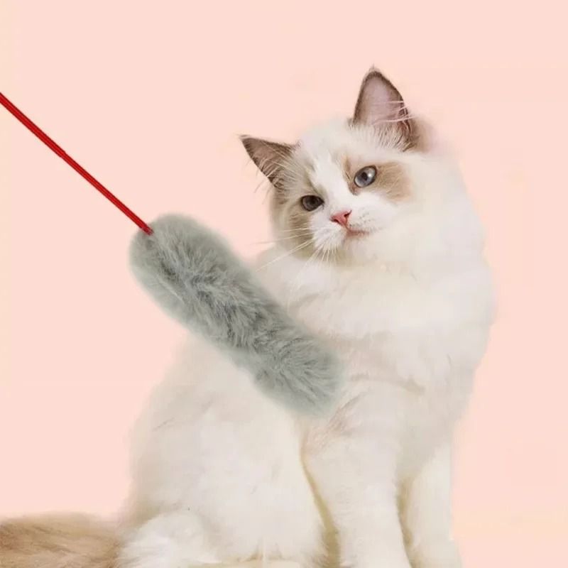 Faux Fur Pompom Teaser Wand Interactive Plush Pounce Training Toy 4