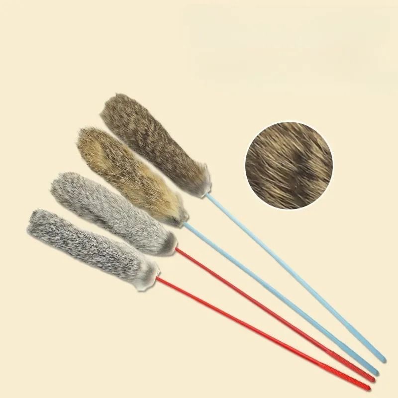 Faux Fur Pompom Teaser Wand Interactive Plush Pounce Training Toy 7