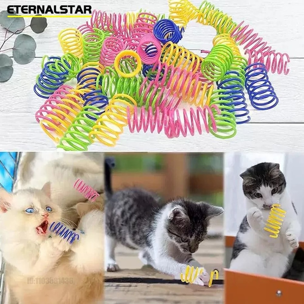 Colorful Spiral Spring Cat Toys HighEnergy Interactive Pounce Chase Set 4