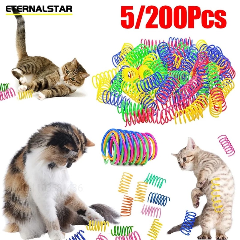 Colorful Spiral Spring Cat Toys HighEnergy Interactive Pounce Chase Set 7