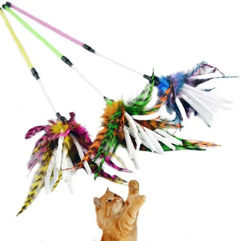 Spiral Feather Teaser Wand Flexible Interactive Pounce Chase Toy 3