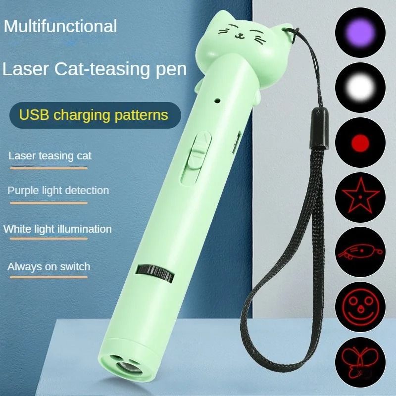 USB Rechargeable 3in1 Laser Pointer MultiPattern Interactive LED Cat Toy 6
