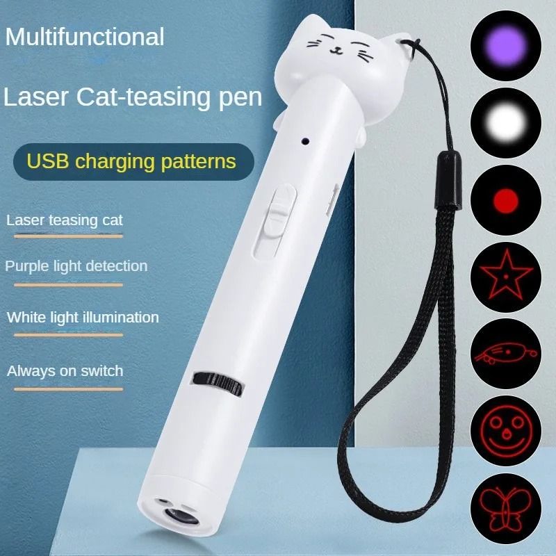 USB Rechargeable 3in1 Laser Pointer MultiPattern Interactive LED Cat Toy 8