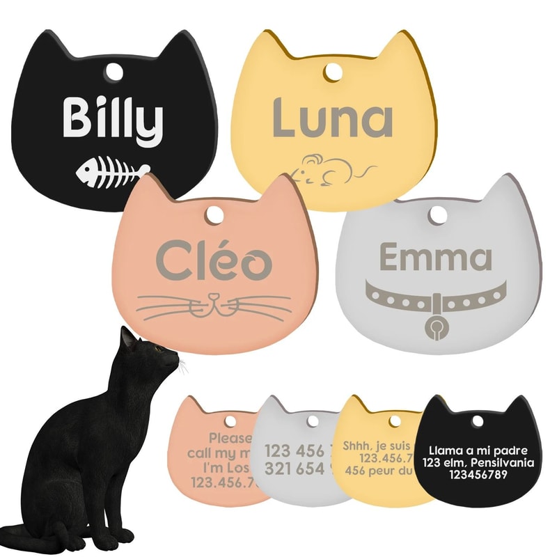 Custom Cat Silhouette ID Tag Personalized LaserEngraved Stainless Steel Nameplate 0