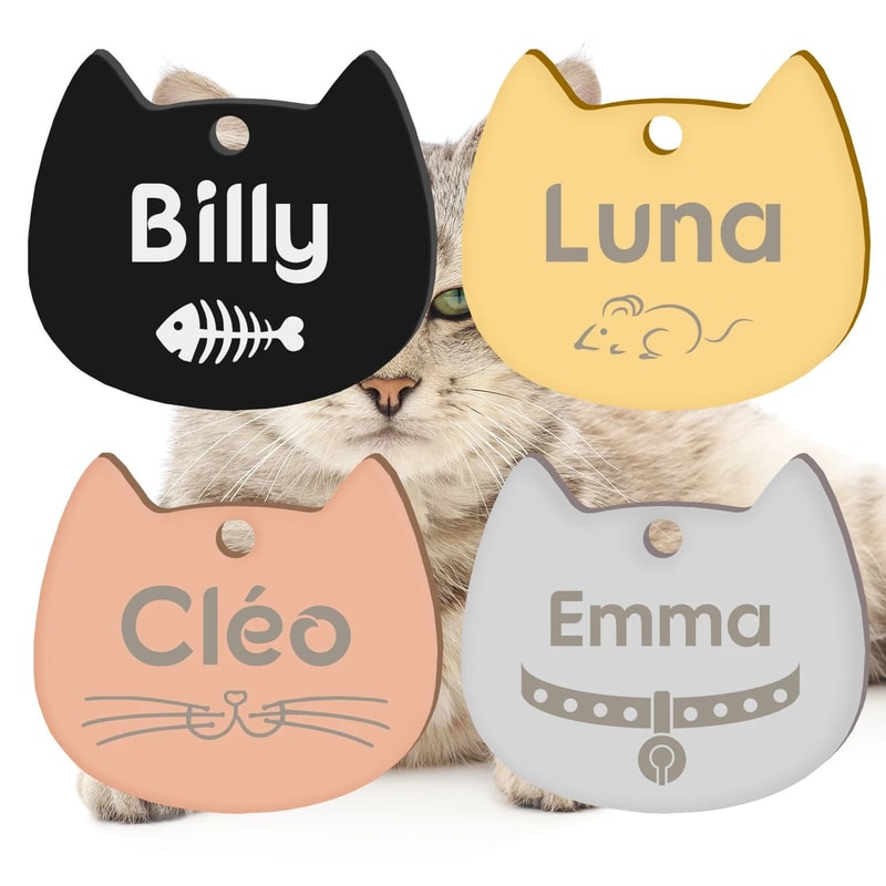 Custom Cat Silhouette ID Tag Personalized LaserEngraved Stainless Steel Nameplate 2