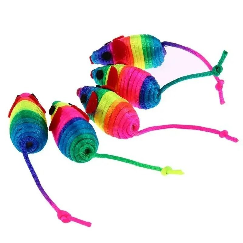 5Piece Squeaky Plush Mice Set Colorful Interactive Pounce Prey Cat Toys 1