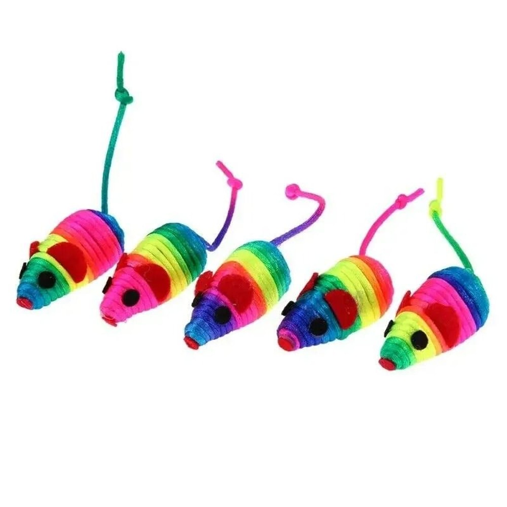 5Piece Squeaky Plush Mice Set Colorful Interactive Pounce Prey Cat Toys 4