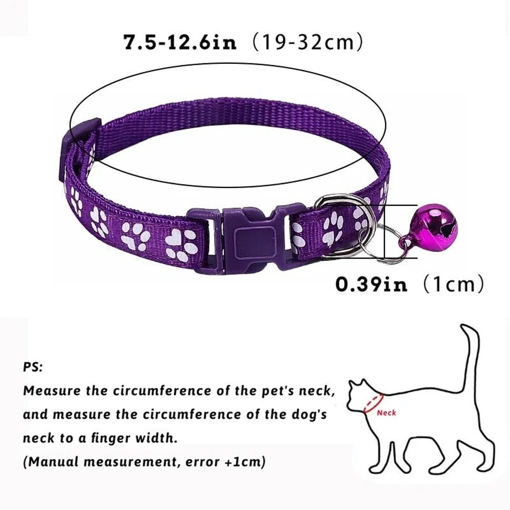 Adjustable Footprint Print Pet Collar Lightweight QuickRelease Safety Necklace With Crisp Bell 3