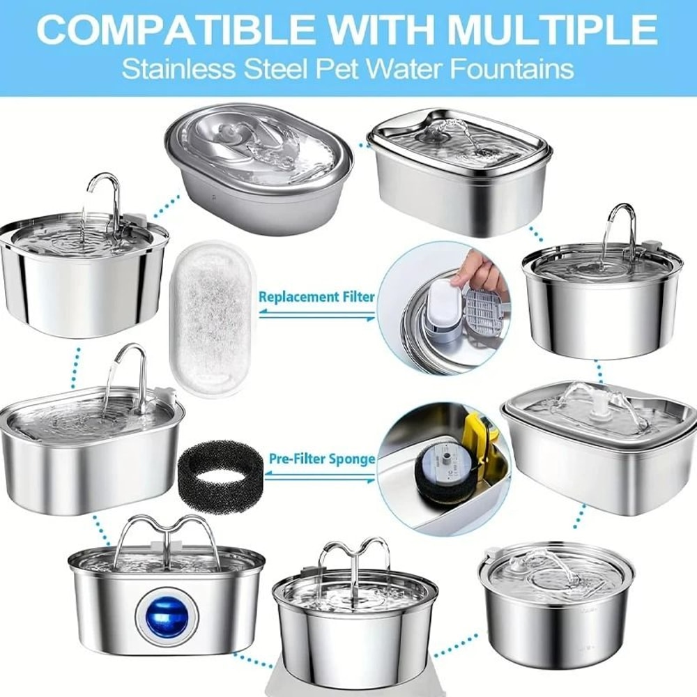 12Piece TripleAction Cat Fountain Replacement Filters Activated Carbon Sponge Water Care Set 5