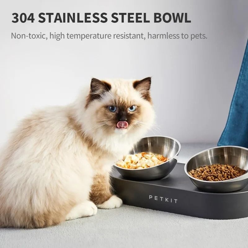 Adjustable Elevated Dual Pet Bowl Ergonomic 304 Stainless Steel Food Water Feeder 2