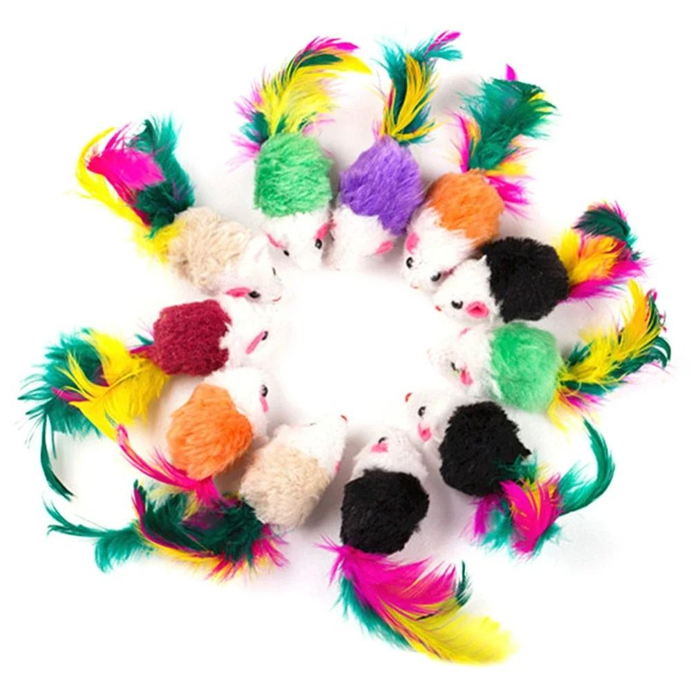 5Piece Squeaky Rattle Mice Set Colorful Interactive Pounce Prey Cat Toys 1