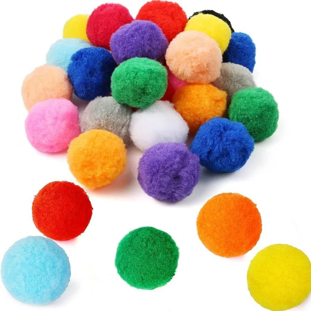 98Piece Premium Plush Cat Toy Balls Soft Assorted Color PomPoms For Chasing Interactive Play 2